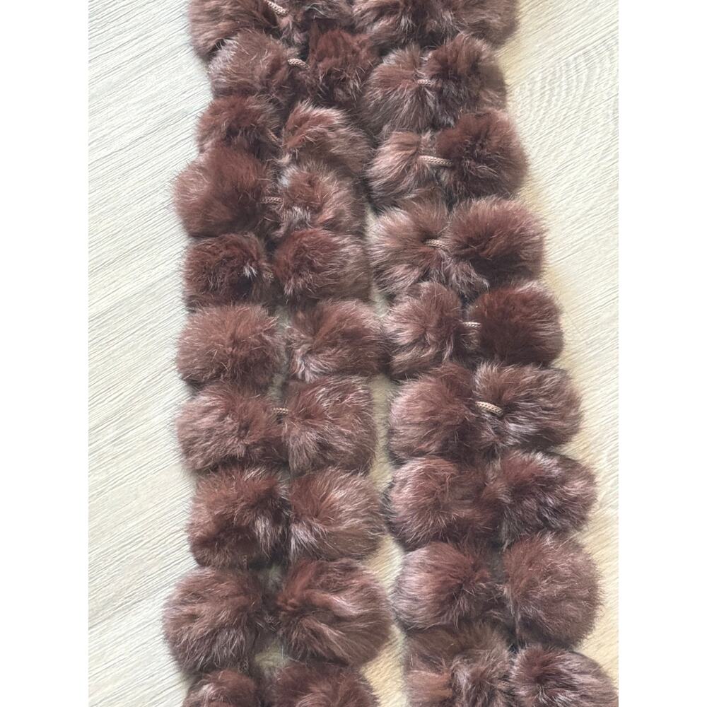 NWT Vintage genuine rabbit fur Pom Pom scarf in dark brown - Picture 2 of 4